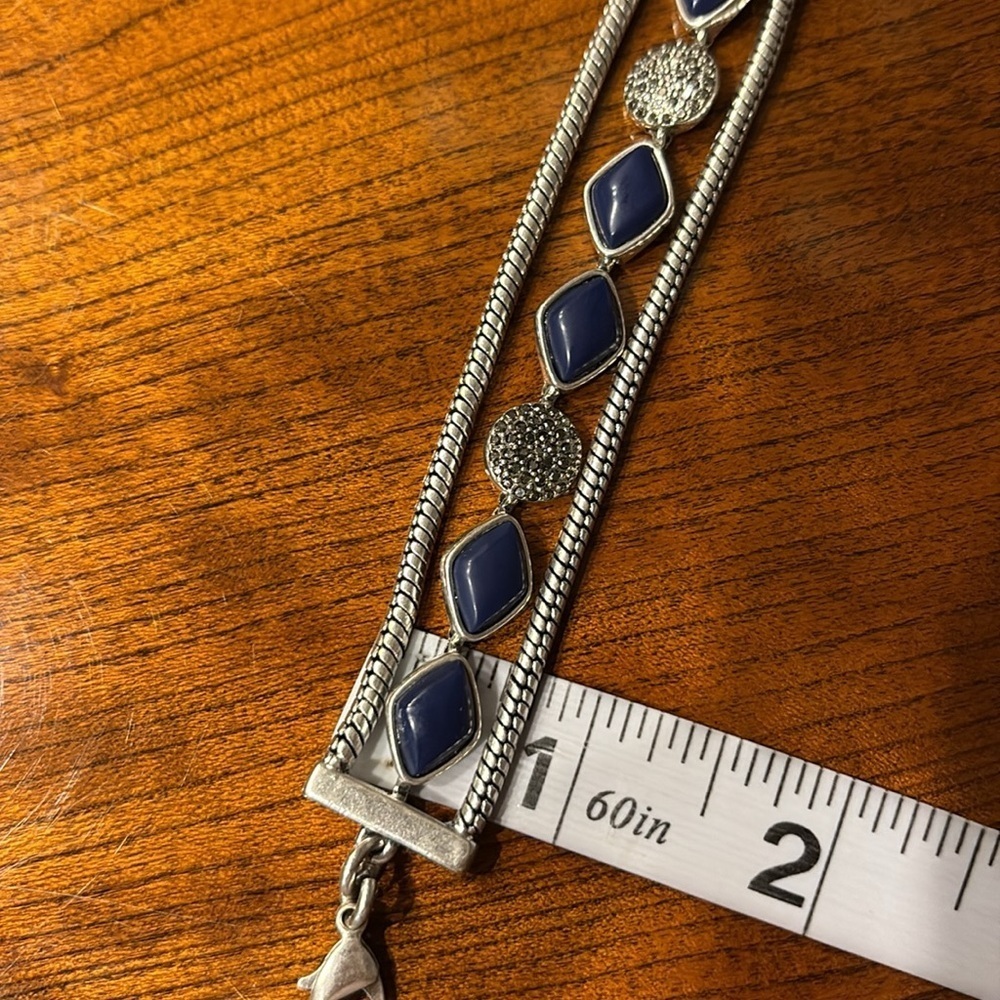 Lucky brand fashion Silvertone marquisate blue lapis Bracelet 3 rows casual NWOT - Picture 8 of 8
